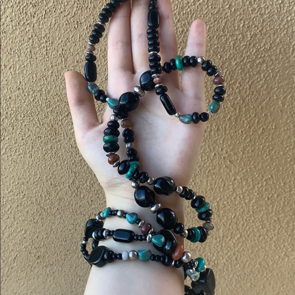 Sterling Silver Obsidian & Turquoise Set - Picture 4 of 8